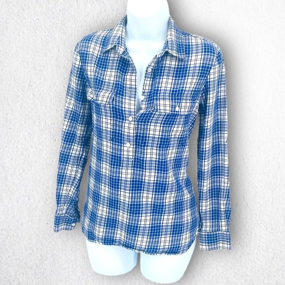 Madewell Market Popover In  Bluestem Plaid 1/2 Button Oversize Shirt XS S A2004 - Picture 2 of 9
